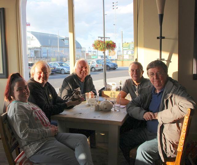 Jackie and Chris Dannatt, John Sales, Fab Alan and Chris  enjoy a late celebration of Chris D's 60th birthday